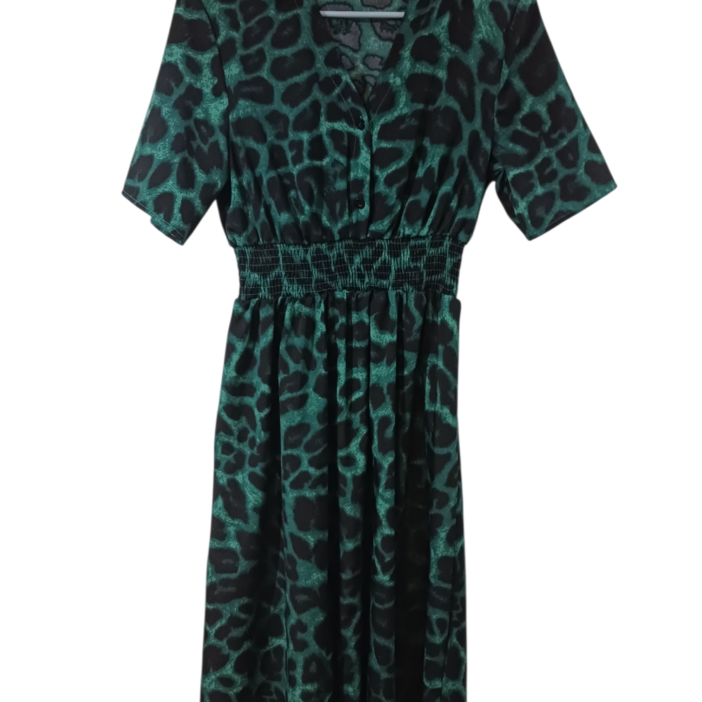 SHEIN Teal Animal Print Midi Dress